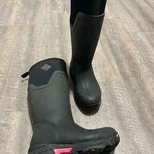 Women's Black and Pink Winter Rain Boots